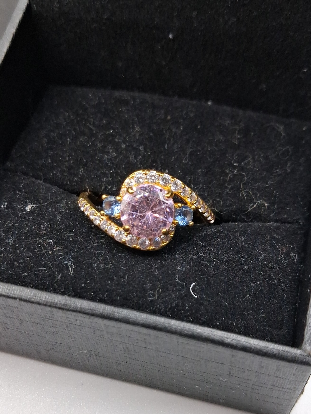 Bomb Party Pink CZ Halo Ring with Blue Accent Stones Size 11.5 R918